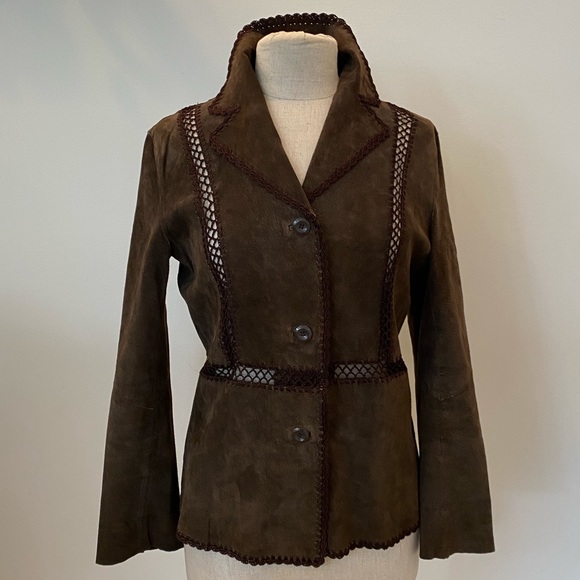White Stag Jackets & Blazers - White Stag Womens Vintage Brown Suede Blazer w Macramé Trim Size 4/6